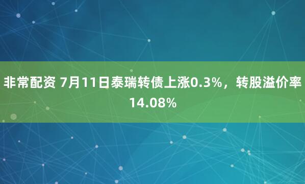 非常配资 7月11日泰瑞转债上涨0.3%，转股溢价率14.08%