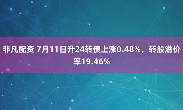 非凡配资 7月11日升24转债上涨0.48%，转股溢价率19.46%